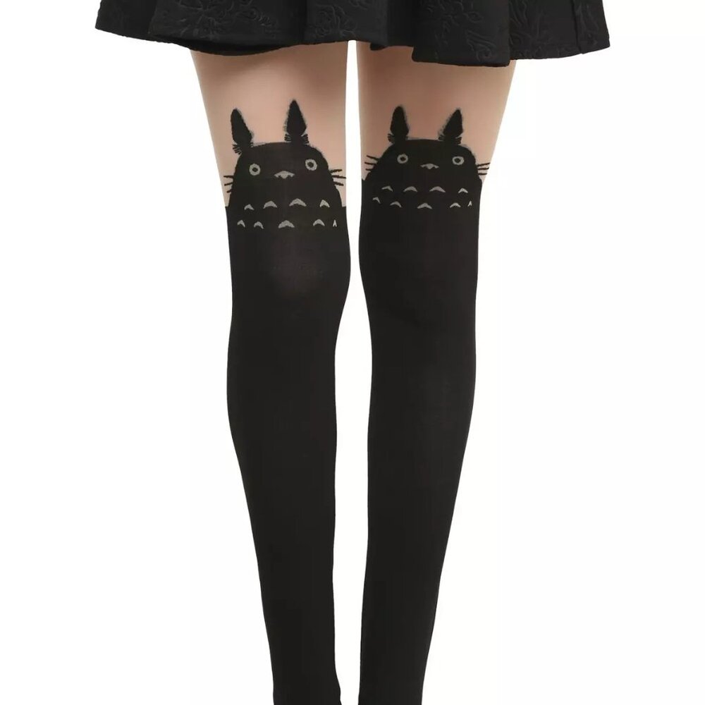 Hot Topic Studio Ghibli My Neighbor Totoro Faux Thigh High Tights Black Size S/M